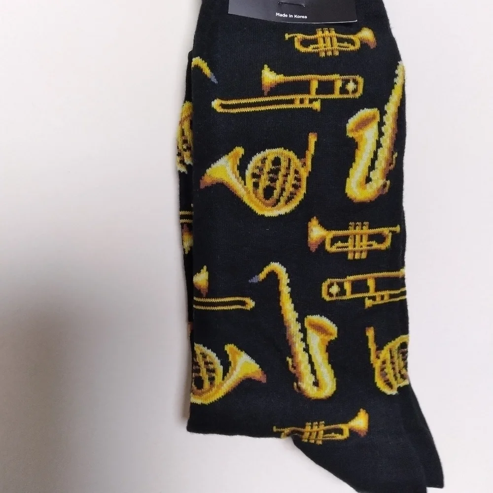Men's Hot Sox Saxophone and Trumpet Print Novelty Casual Socks